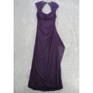 Xscape Dress Womens 6 Sheer Floral Lace Keyhole Empire Waist Gown Drape Chiffon